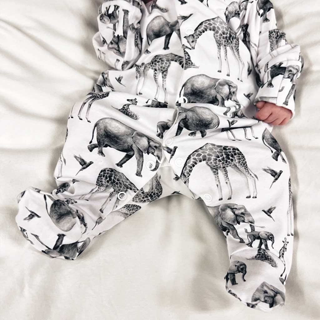 Fred & Noah Safari Print Cotton Sleepsuit