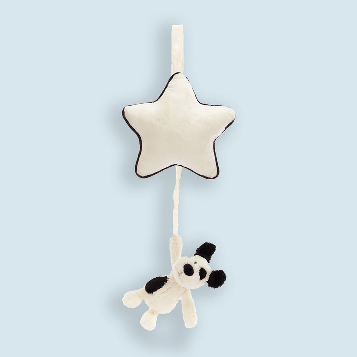 Jellycat Bashful Black & Cream Puppy Musical Pull Toy