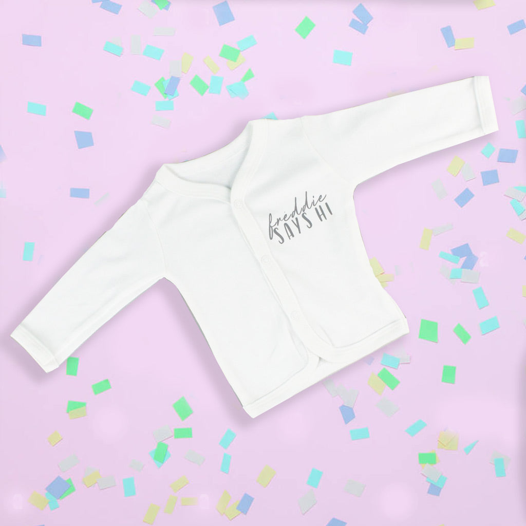 Baby Says Hi White Cardigan - Personalise