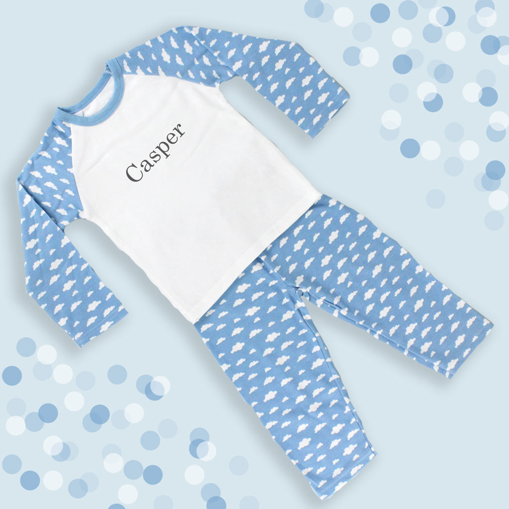 Blue Cloud Print Children's Pyjamas 1-2 Years - Personalise