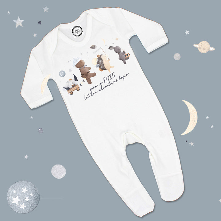 'Born In 2025...Let the Adventures Begin' Baby Sleepsuit 0-3 months