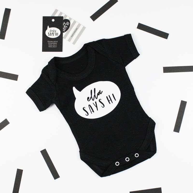 'Baby Says Hi' Slogan Black T shirt, 0-3 months