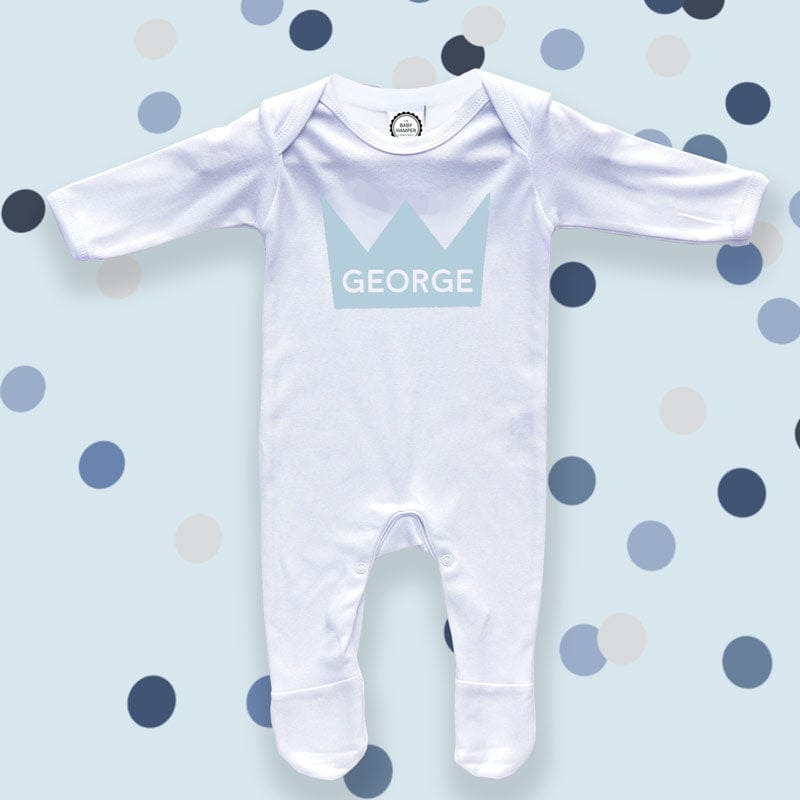 Blue Crown Baby Sleepsuit, 0-3 months - Personalise