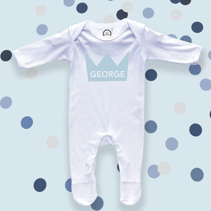 Blue Crown Baby Sleepsuit, 0-3 months - Personalise