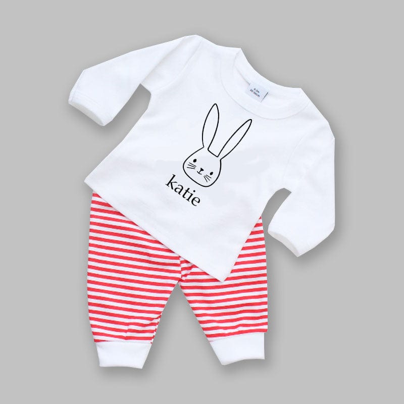 Bunny Face Red & White Stripe Baby Outfit - Personalise