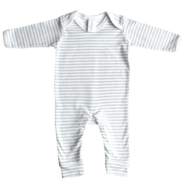 Grey & White Stripe Print Rompersuit, 0-3 months