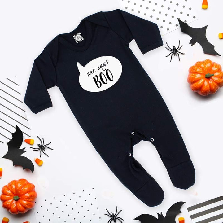 Halloween Black Personalise Boo Sleepsuit, 0-3 Months