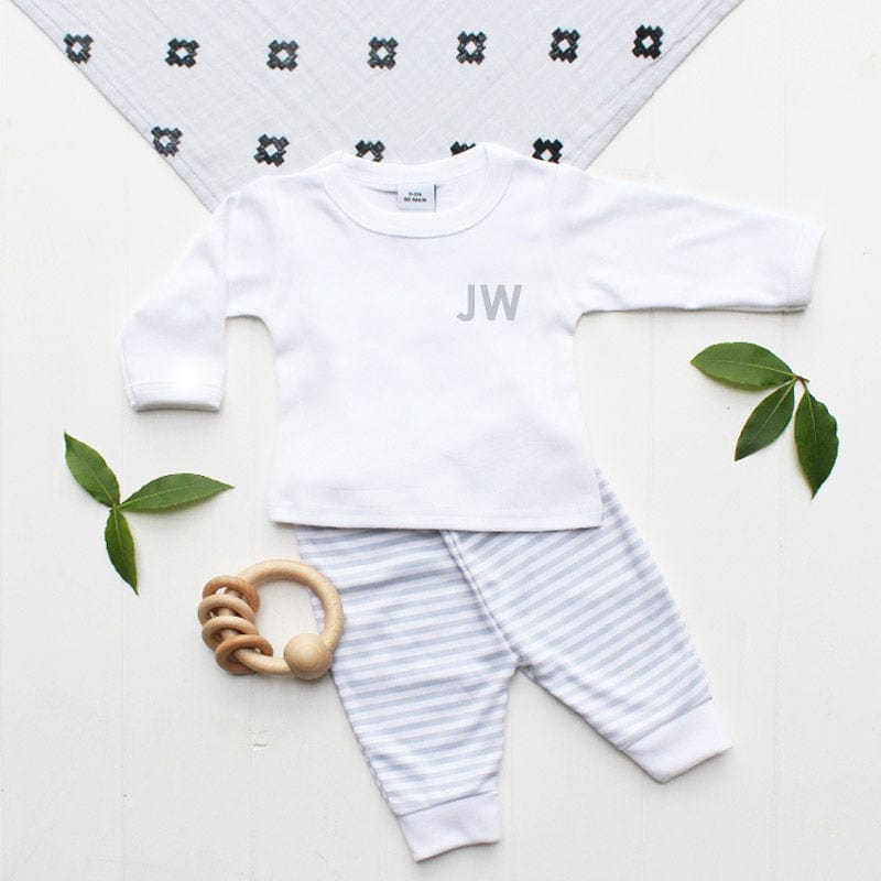 Monogram Baby's Initials Grey Stripe Leggings Outfit