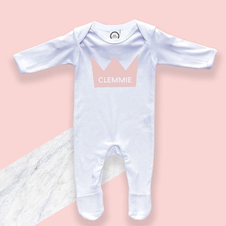 Pink Crown Baby Sleepsuit, 0-3 months - Personalise