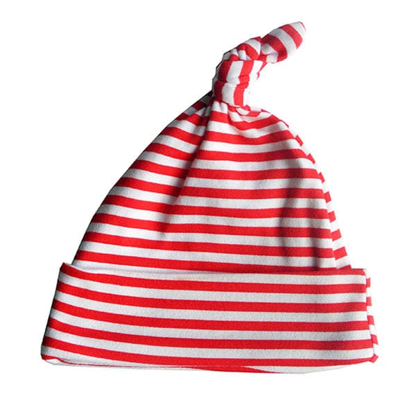 Red & White Stripe Print Knotted Hat, 0-6 months